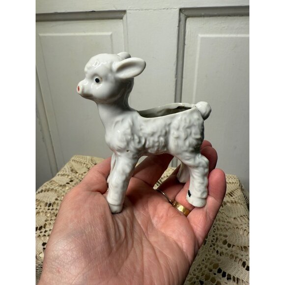 Vintage 50's Lamb Sheep Miniature Porcelain planter Vase - Picture 6 of 9